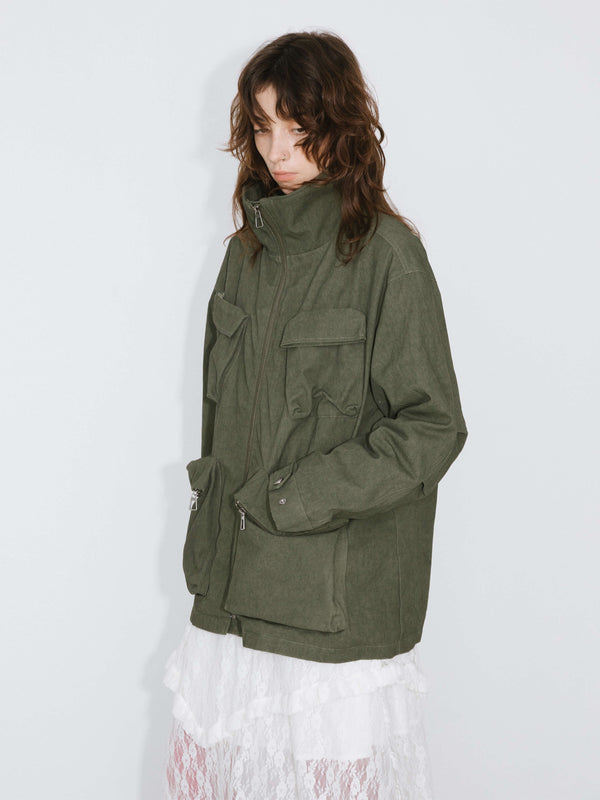 Cubic Short High Neck Puffer Jacket DarkOliveGreen