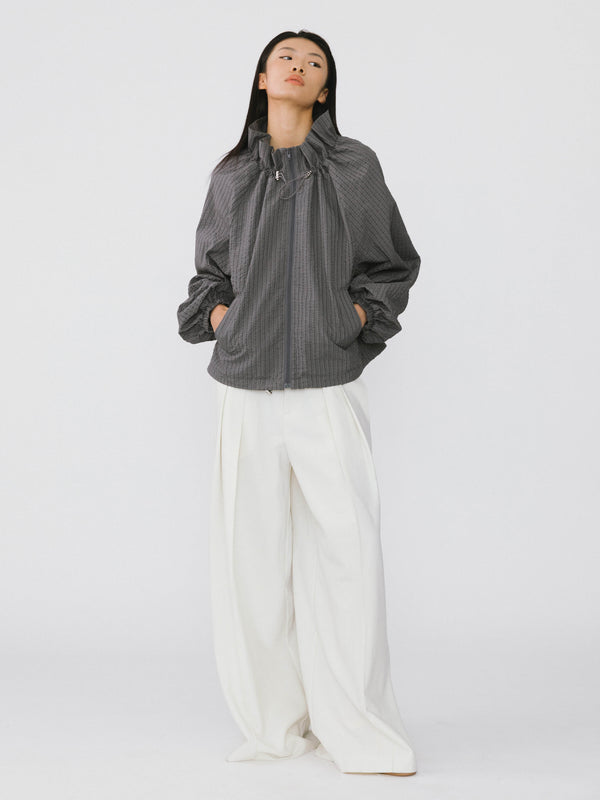 Cubic Short Jacket With Drawstring Neck White