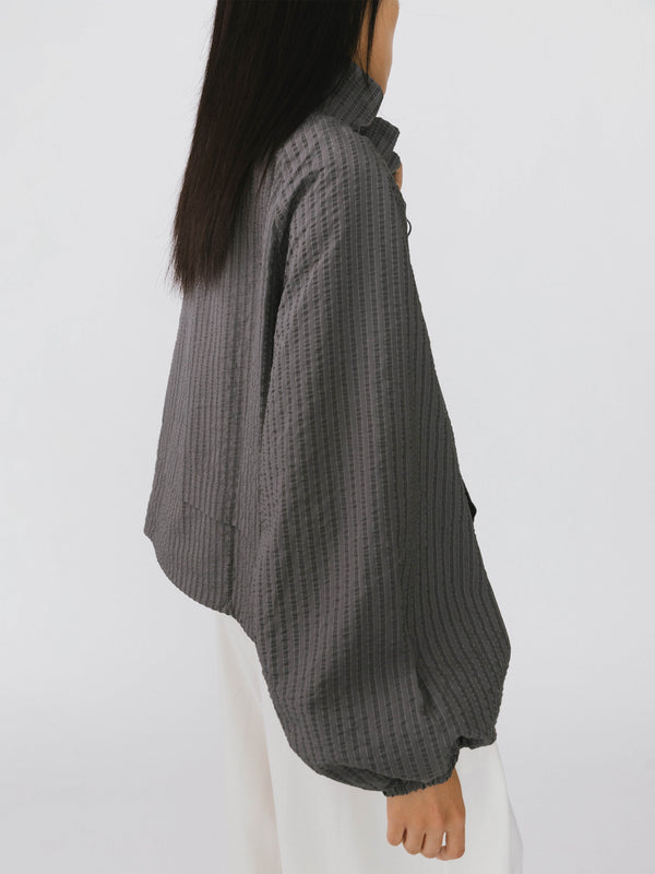 Cubic Short Jacket With Drawstring Neck White