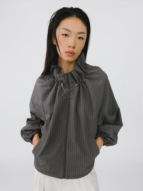 cubic Short Jacket with Drawstring Neck White