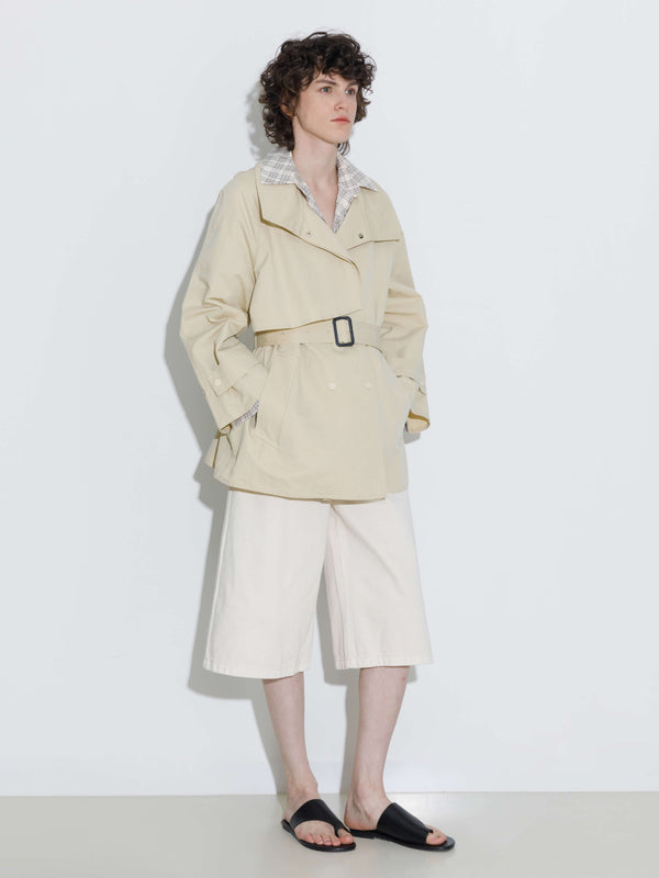 Cubic Short Length Belted Trench Coat Beige