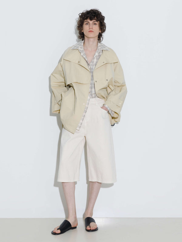Cubic Short Length Belted Trench Coat Beige