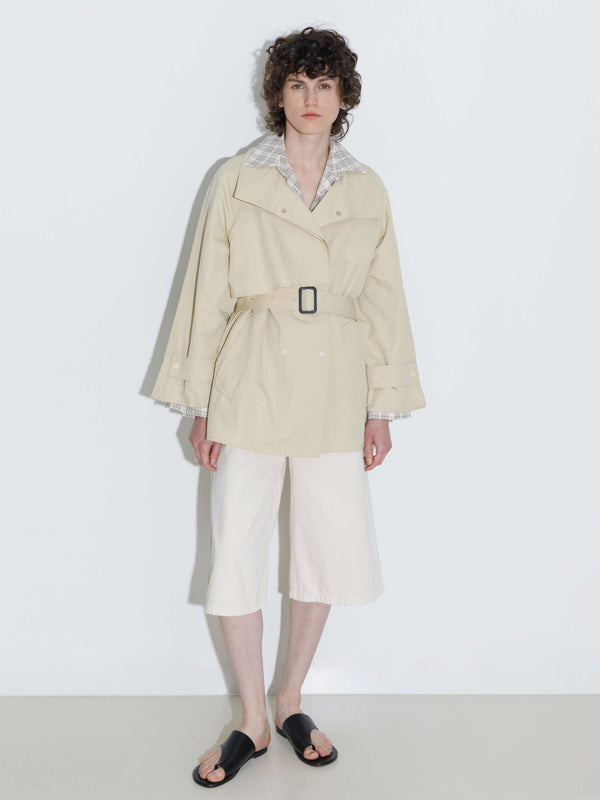 cubic Short Length Belted Trench Coat Beige