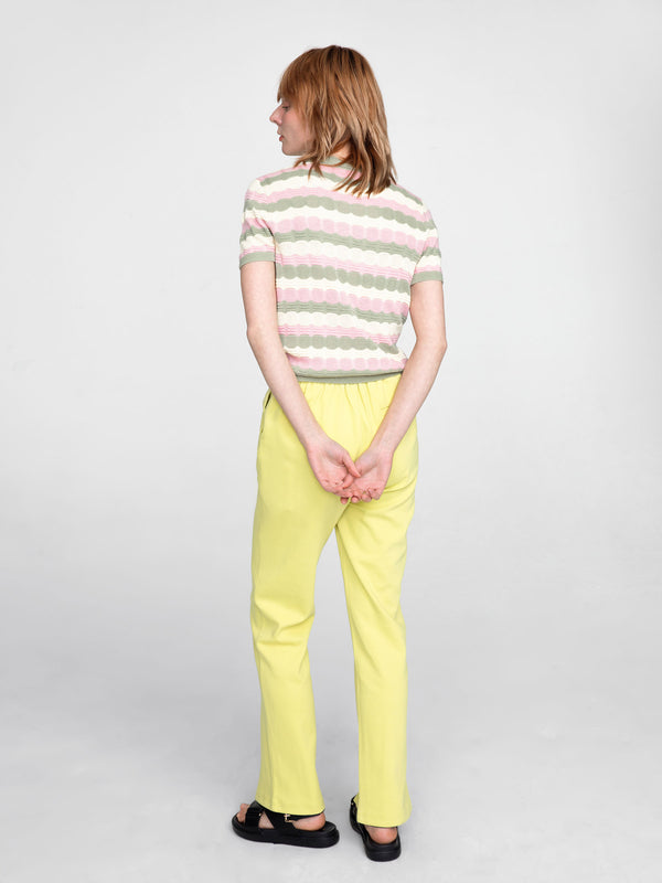 Cubic Short Sleeve Striped Knit Cardigan Crimson