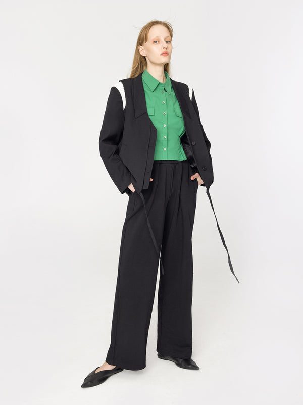 Cubic Shoulder Panel Drawstring Blazer Tan