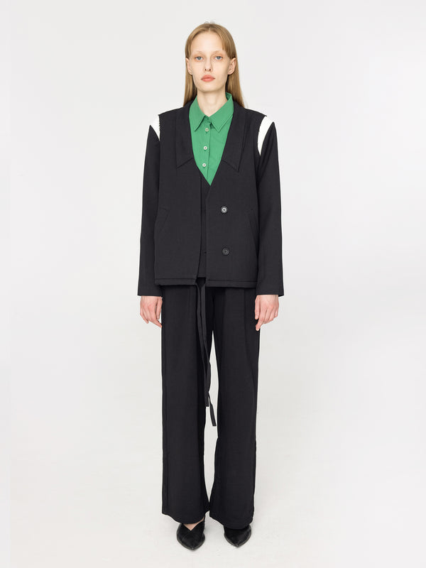 Cubic Shoulder Panel Drawstring Blazer Tan