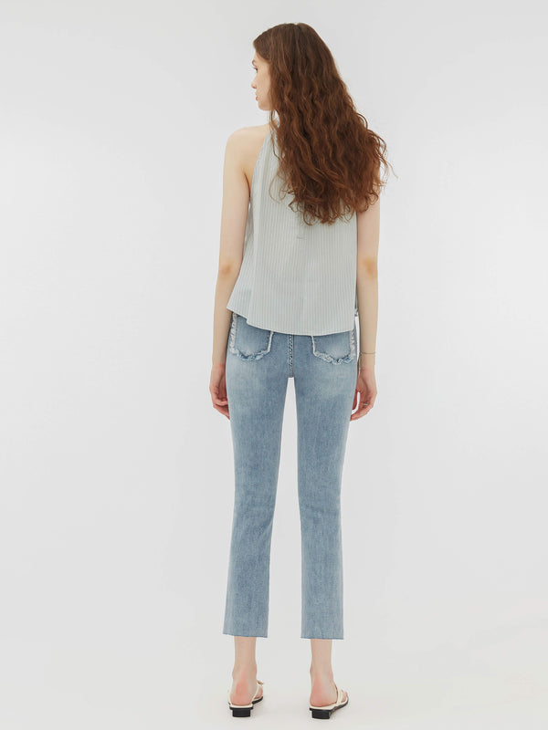 Cubic Side Slit Frayed Skinny Fit Jeans SteelBlue