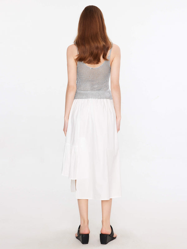 Cubic Silver Sleeveless Thin Knit Vest Silver