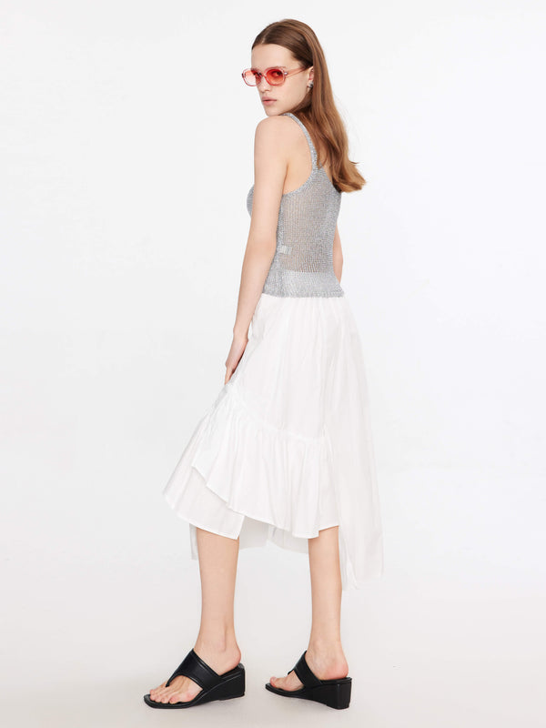 Cubic Silver Sleeveless Thin Knit Vest Silver