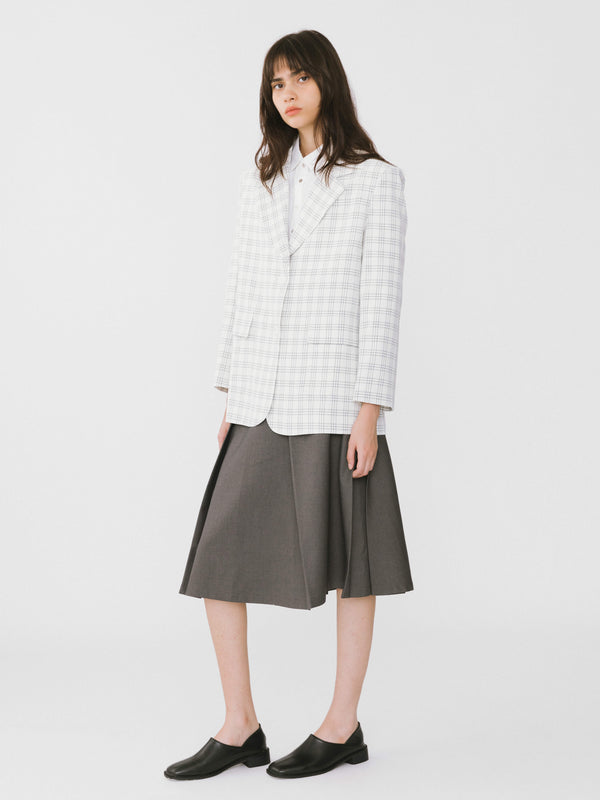 Cubic Single Breasted Plaid Oversized Blazer White