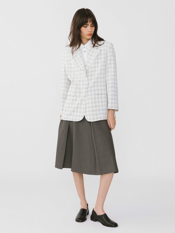 Cubic Single Breasted Plaid Oversized Blazer White