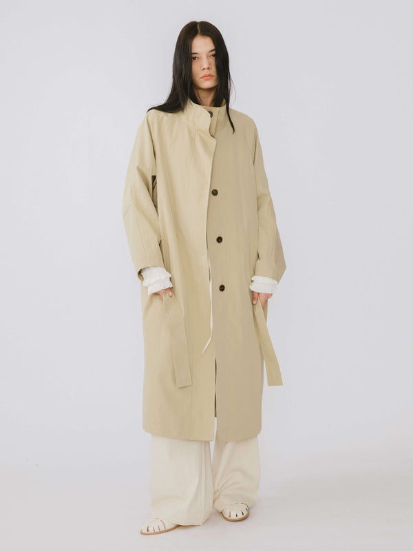 Cubic Single Breasted Trench Coat Khaki