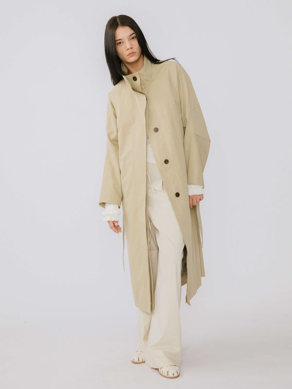 Cubic Single Breasted Trench Coat Khaki