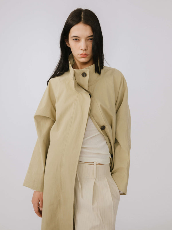 Cubic Single Breasted Trench Coat Khaki