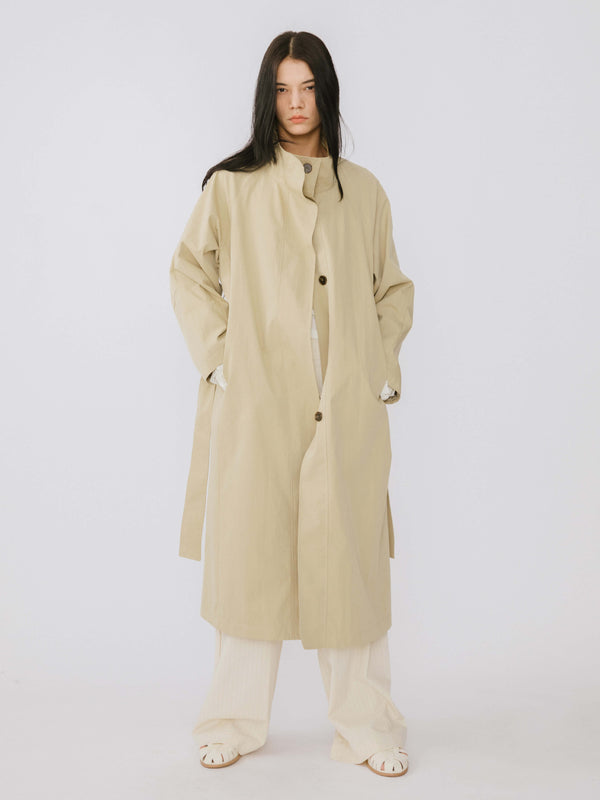 cubic Single Breasted Trench Coat Khaki