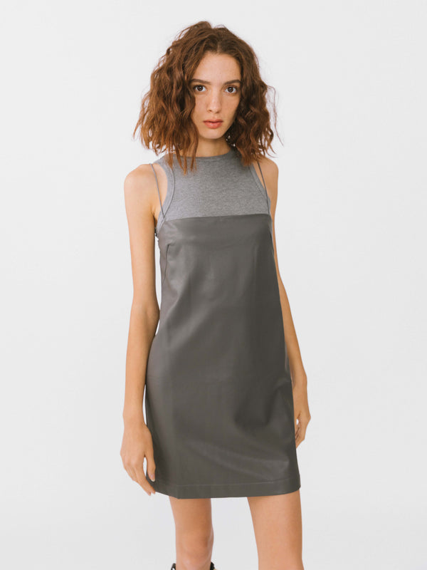 Cubic Sleeveless Dress With Cord Straps Gray