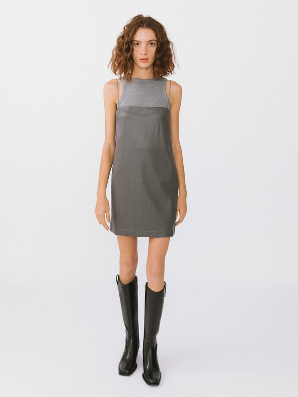 Cubic Sleeveless Dress With Cord Straps Gray