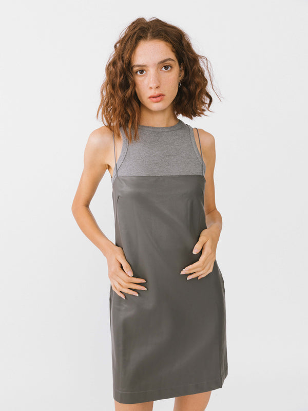 cubic Sleeveless Dress With Cord Straps Gray