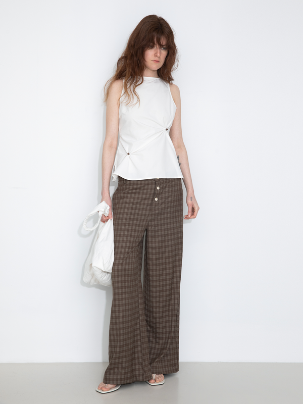 Cubic Sleeveless Satin Ruched Tank Top White