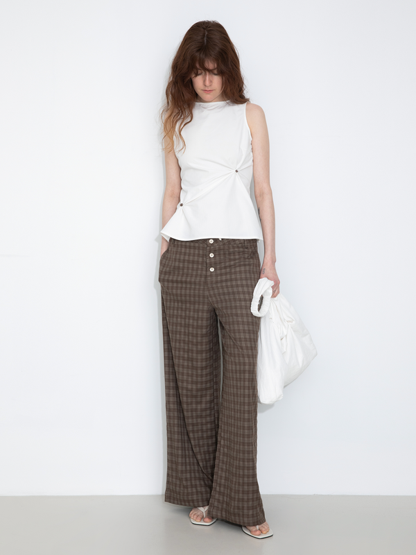 cubic Sleeveless Satin Ruched Tank Top White