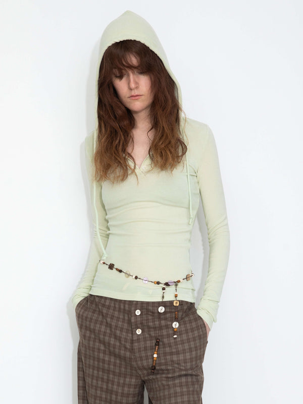 Cubic Slim-Fit Hooded V-Neck Long Sleeve Top Gray