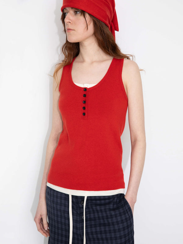 Cubic Slim-Fit Knit Henley Vest With Neck Tie Red