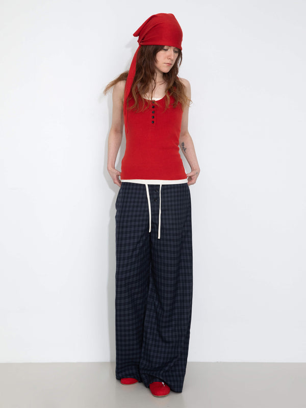 Cubic Slim-Fit Knit Henley Vest With Neck Tie Red