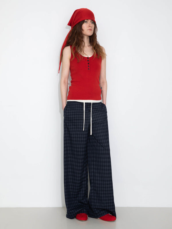 cubic Slim-Fit Knit Henley Vest with Neck Tie Red