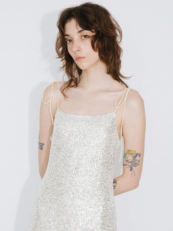 Cubic Slim Fit Sequin Sling Dress White