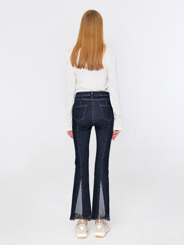 Cubic Slim Fit Slit Jeans With Raw Edge Hem Navy