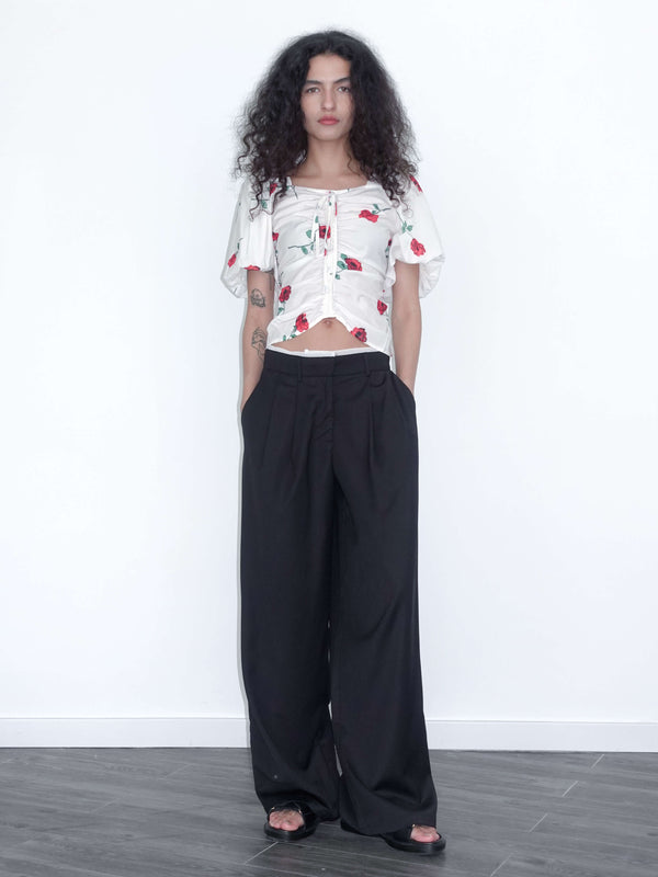 Cubic Slim Wide Leg Straight Casual Trousers Black