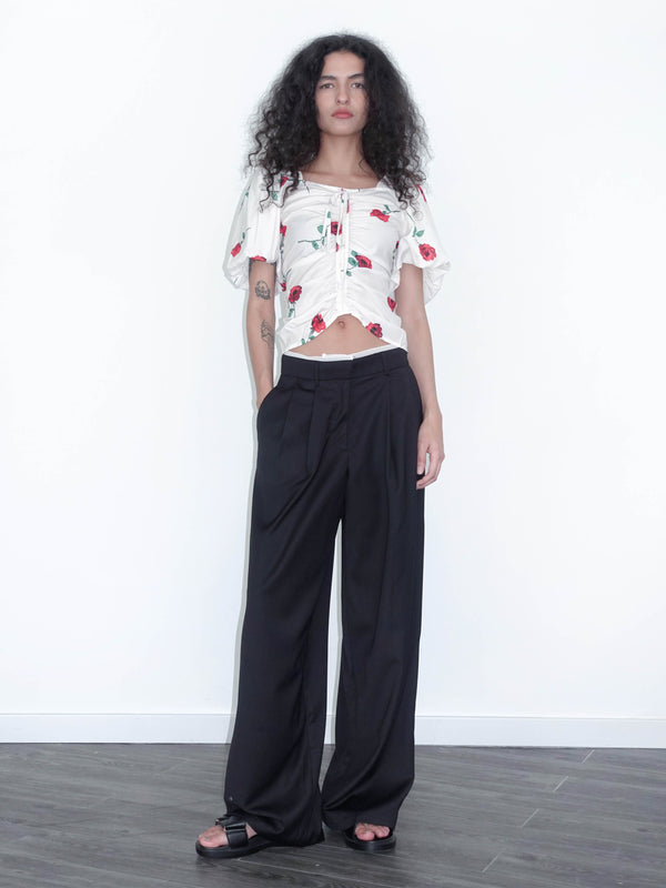 Cubic Slim Wide Leg Straight Casual Trousers Black