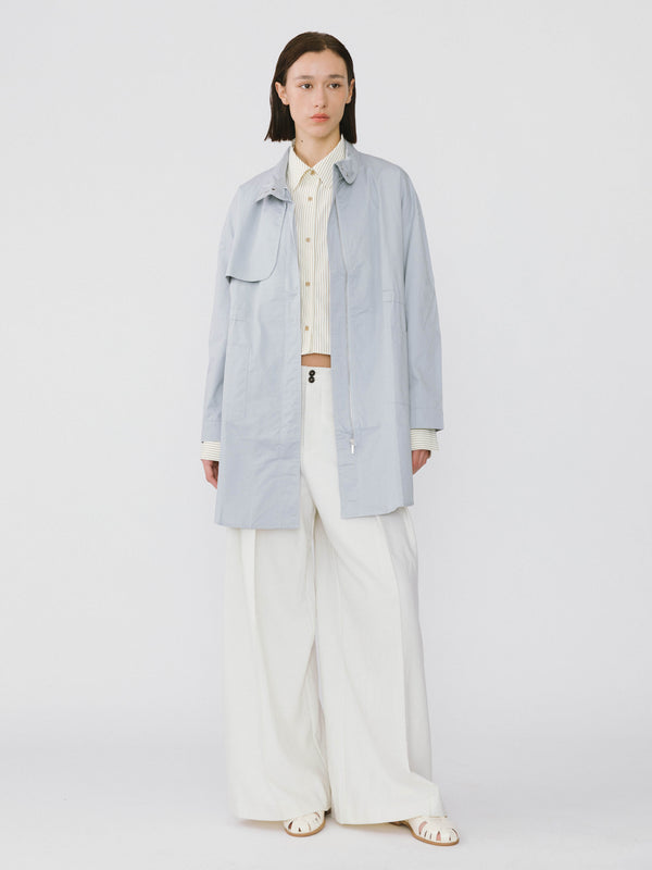 Cubic Stand-Up Collar Mid-Length Trench Coat Khaki