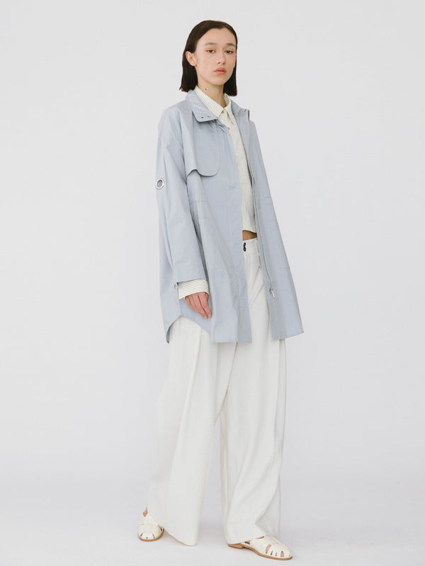 Cubic Stand-Up Collar Mid-Length Trench Coat Khaki