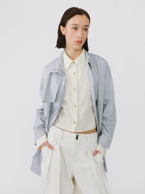 cubic Stand-Up Collar Mid-Length Trench Coat Khaki
