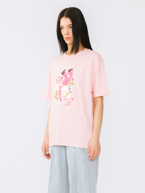 Cubic "Stay Weird" Oversized Printed T-Shirt Pink