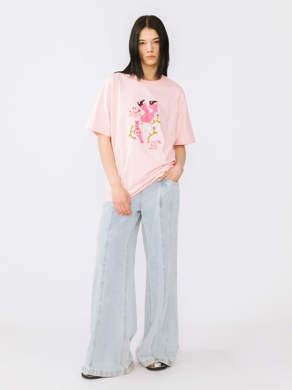 Cubic "Stay Weird" Oversized Printed T-Shirt Pink