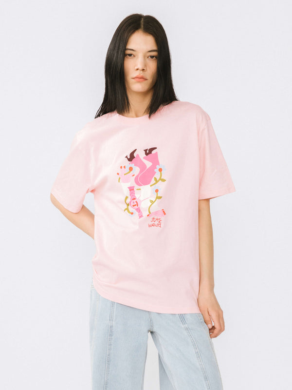 Cubic "Stay Weird" Oversized Printed T-Shirt Pink