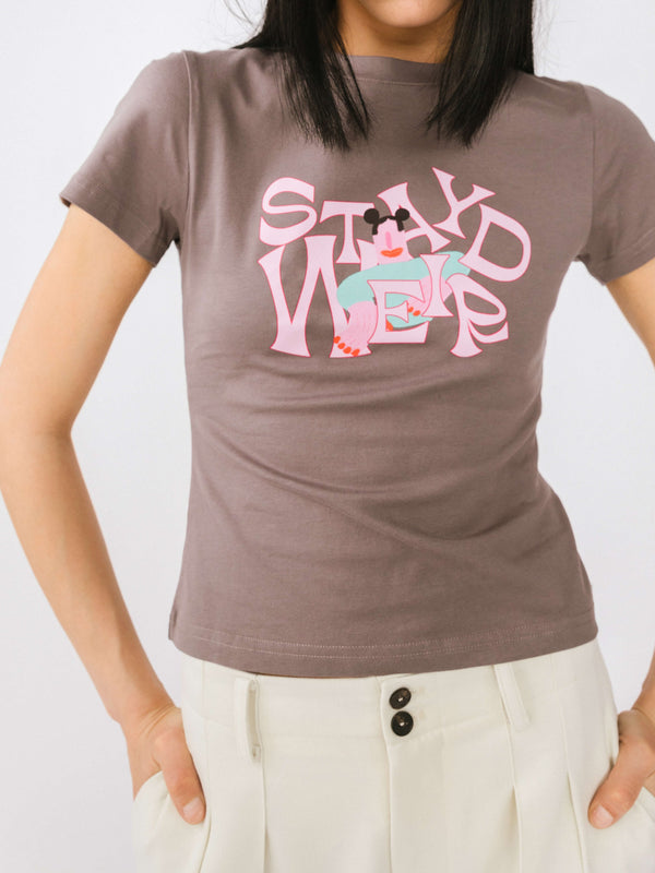 Cubic "Stay Weird" Printed T-Shirt Gray