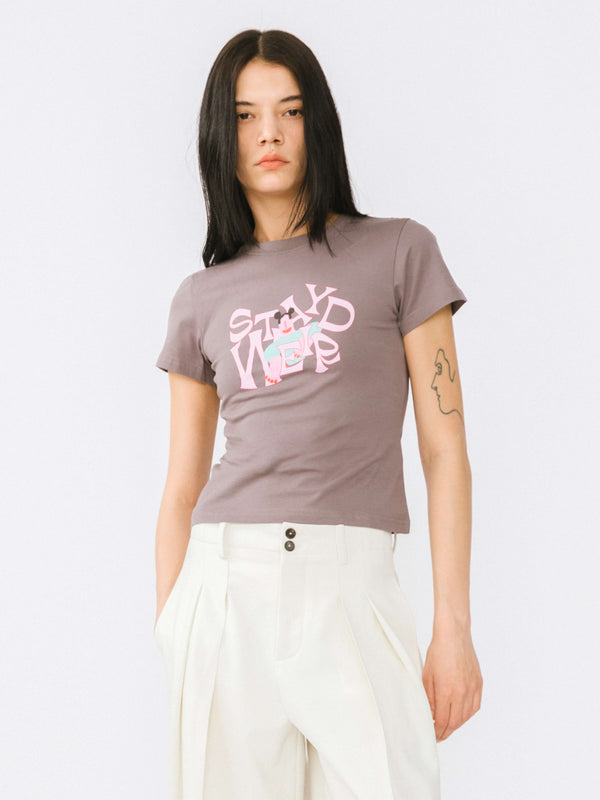 cubic "Stay Weird" Printed T-Shirt Gray