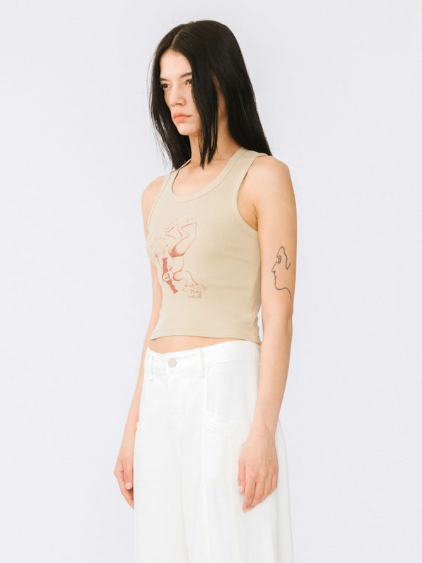Cubic "Stay Weird" Printed Tank Top Khaki