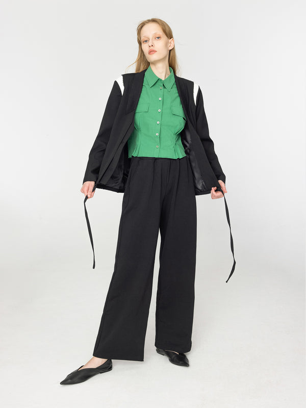 Cubic Straight Leg Casual Jersey Trousers Black