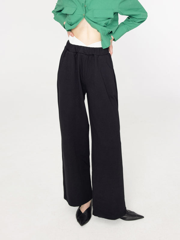Cubic Straight Leg Casual Jersey Trousers Black