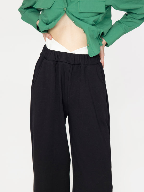 Cubic Straight Leg Casual Jersey Trousers Black