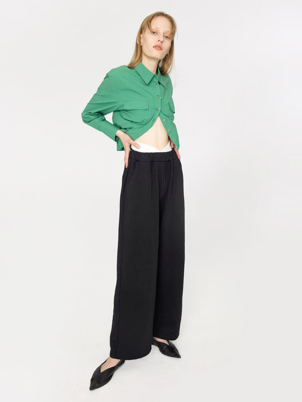 cubic Straight Leg Casual Jersey Trousers Black