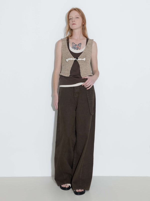 cubic Straight Wide Leg Denim Jeans Navy