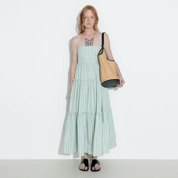 Cubic Strap Striped Cake Dress White