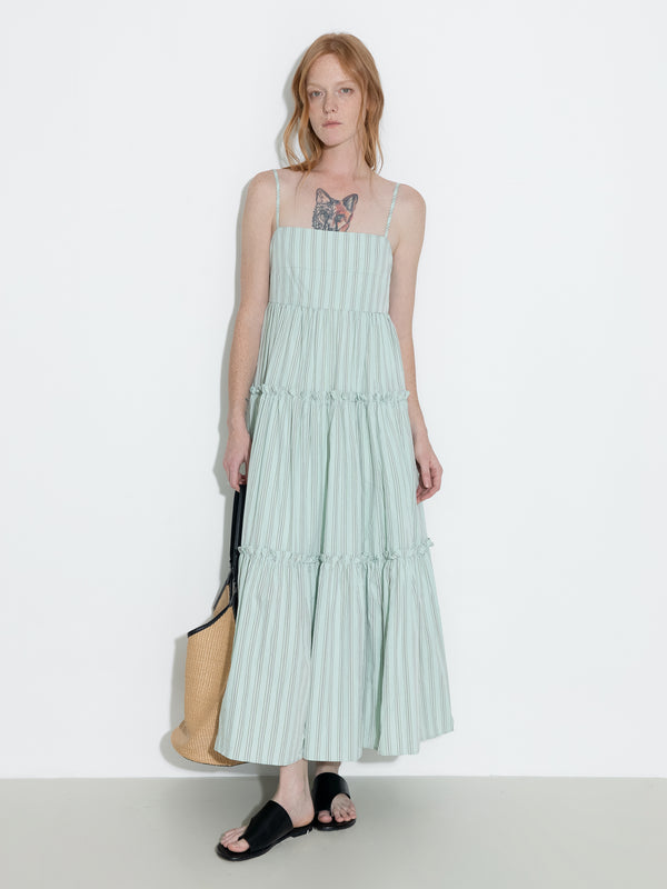 Cubic Strap Striped Cake Dress White