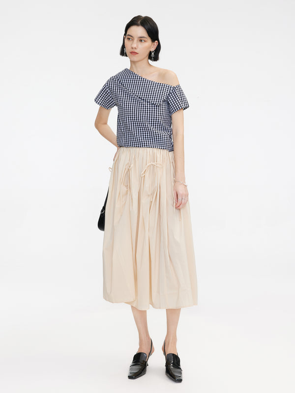 Cubic Striped Asymmetric Off-Shoulder Top Black