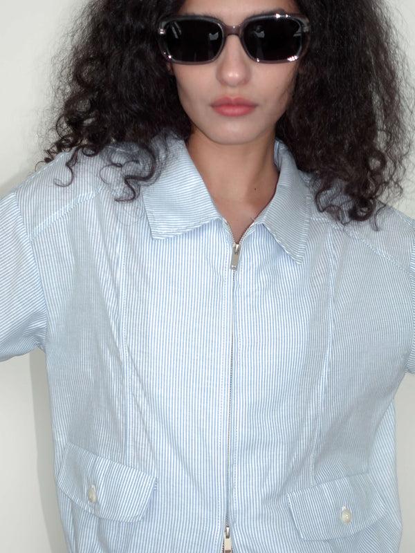 Cubic Striped Casual T-shirt And Skirt Suit Blue